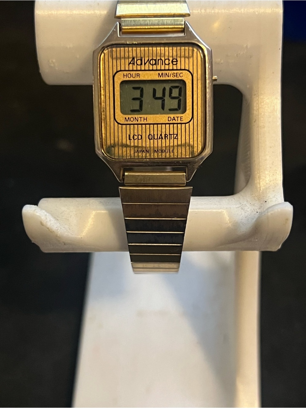 Vintage 1980s Advance LCD Quartz Digital Watch Gold Tone Retro